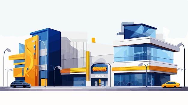 Vector vibrant shopping centers with yellow and black accents