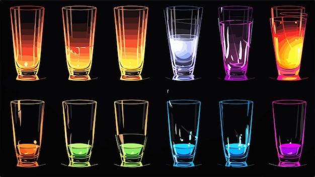 Vector vibrant silhouette of colorful shot glass on black background