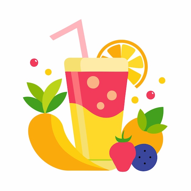 Vibrant Smoothie Glass Design with Fresh Fruits and Straw