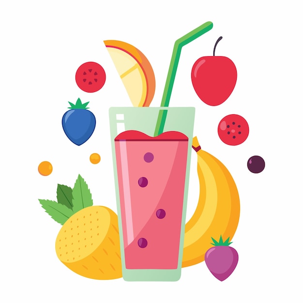 Vibrant Smoothie Glass Design with Fresh Fruits and Straw