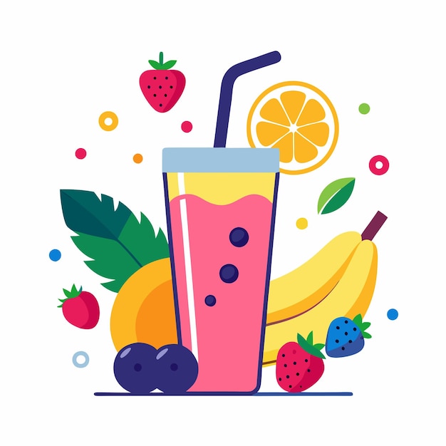 Vibrant Smoothie Glass Design with Fresh Fruits and Straw