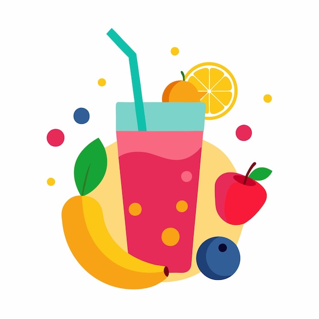 Vibrant Smoothie Glass Design with Fresh Fruits and Straw