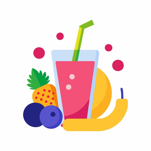 Vibrant Smoothie Glass Design with Fresh Fruits and Straw