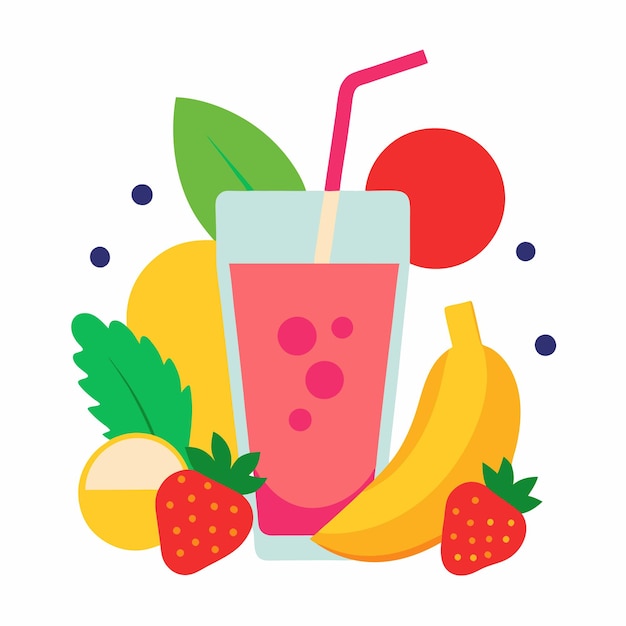 Vibrant Smoothie Glass Design with Fresh Fruits and Straw