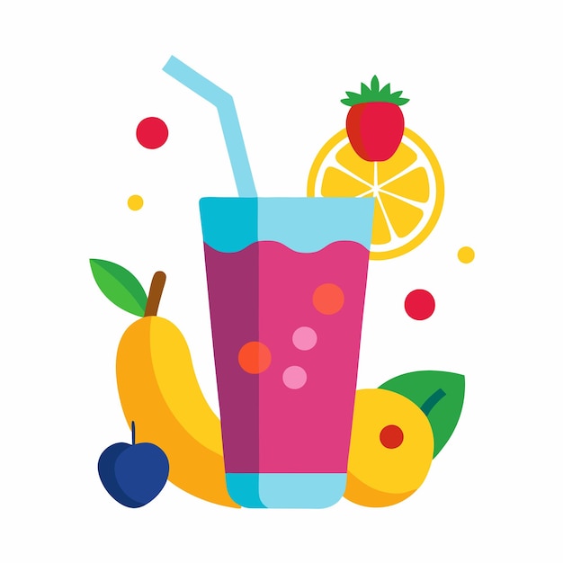 Vibrant Smoothie Glass Design with Fresh Fruits and Straw