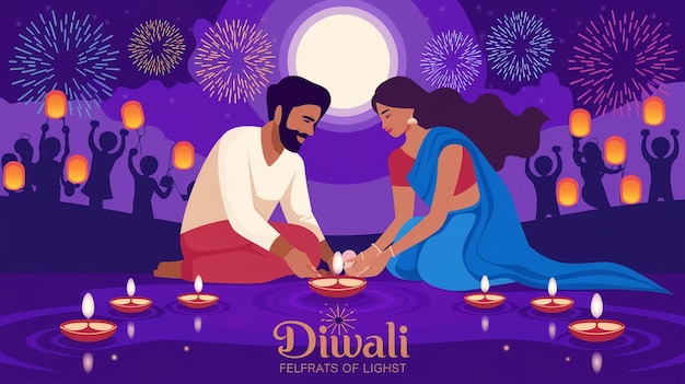 Vector vibrant stylized illustration depicting a diwali celebration