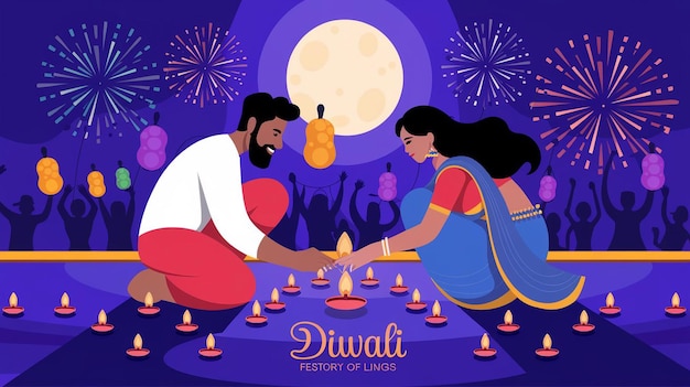 Vector vibrant stylized illustration depicting a diwali celebration