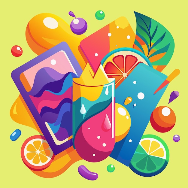 Vector vibrant summer beverage illustrations refreshing drinks and popsicles