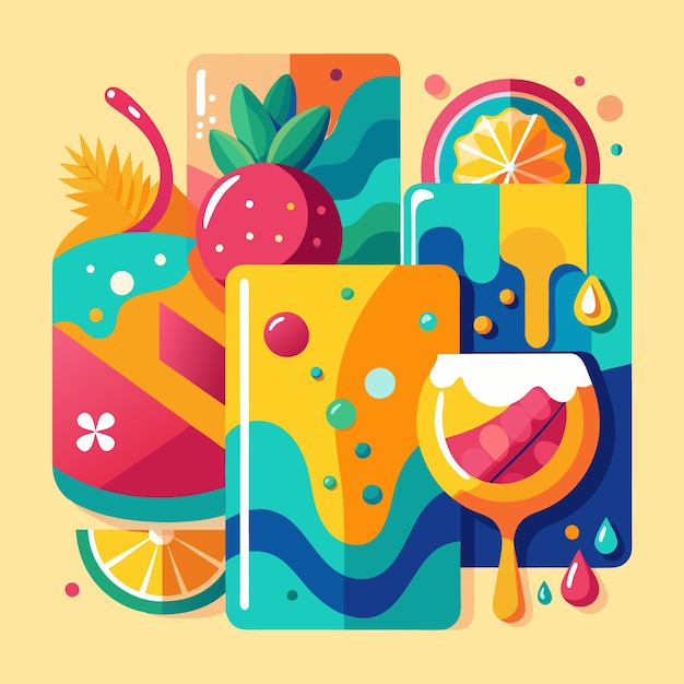 Vector vibrant summer beverage illustrations refreshing drinks and popsicles