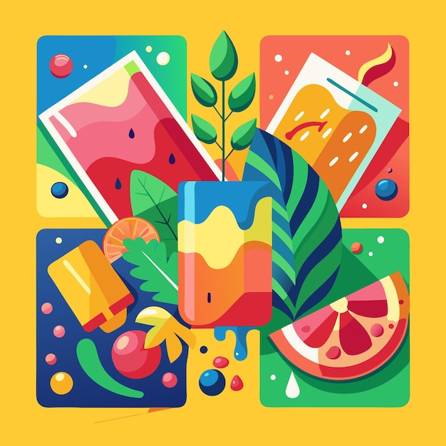 Vibrant Summer Beverage Illustrations Refreshing Drinks and Popsicles