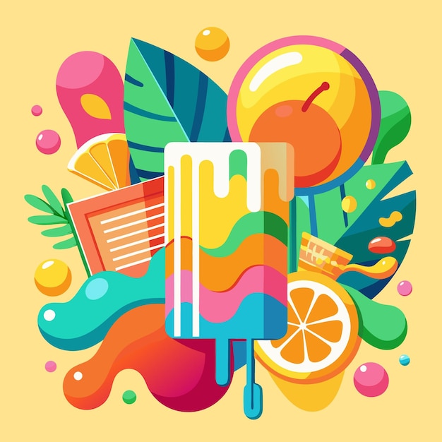 Vector vibrant summer beverage illustrations refreshing drinks and popsicles