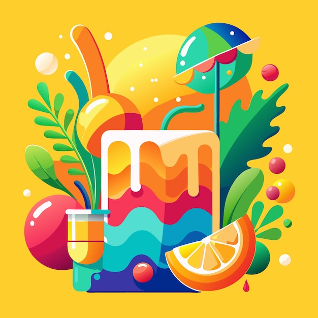 Vector vibrant summer beverage illustrations refreshing drinks and popsicles