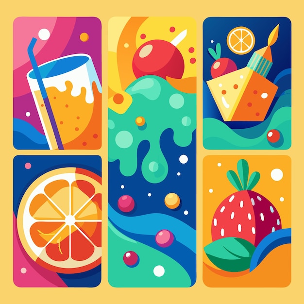 Vector vibrant summer beverage illustrations refreshing drinks and popsicles