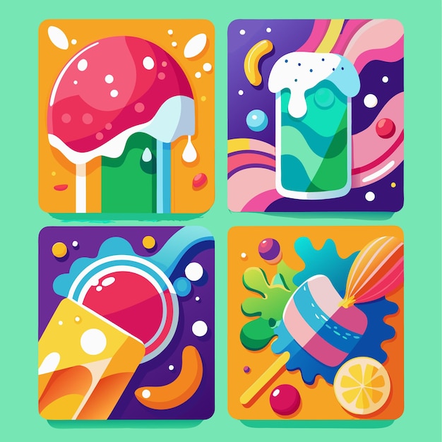 Vector vibrant summer beverage illustrations refreshing drinks and popsicles