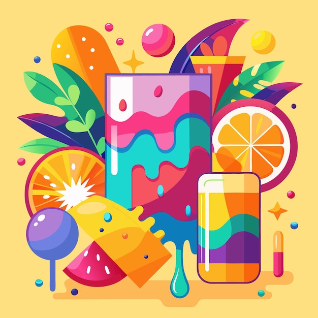 Vector vibrant summer beverage illustrations refreshing drinks and popsicles