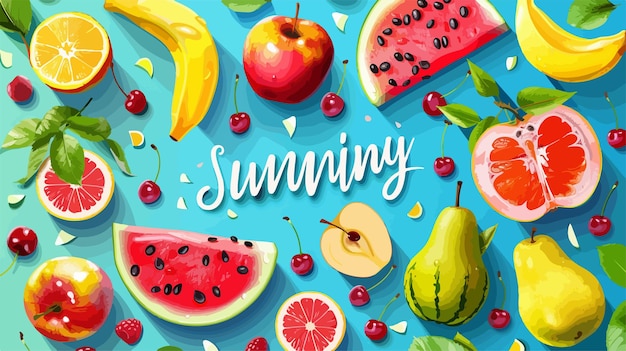 Vector vibrant summer fruit poster design for healthy lifestyle promotion