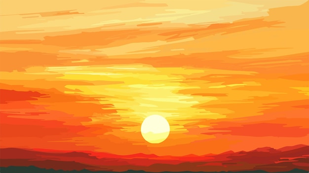 Vibrant Sunset Sky with Bright Orange and Yellow Colors in Flat Vector