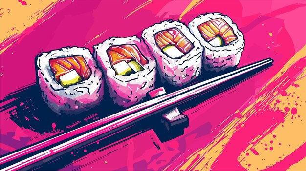 Vector vibrant sushi poster design in magenta color