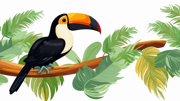 Vector vibrant toucan on branch seamless pattern vector illustration