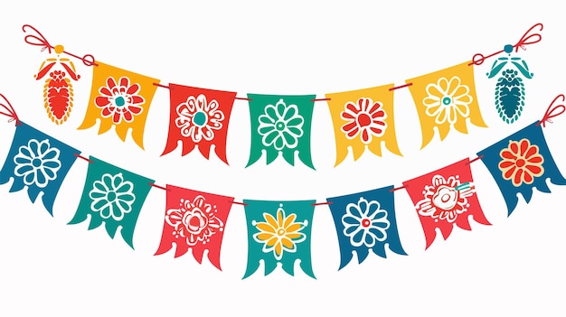 Vibrant Traditional Mexican Papel Picado Flags Garland Flat Image