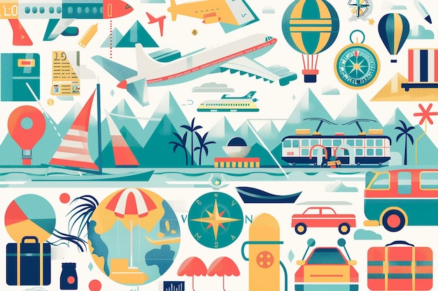 Vector vibrant travel adventure icons patchwork