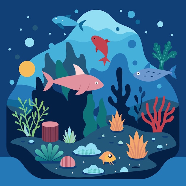 Vector vibrant underwater world with diverse marine life