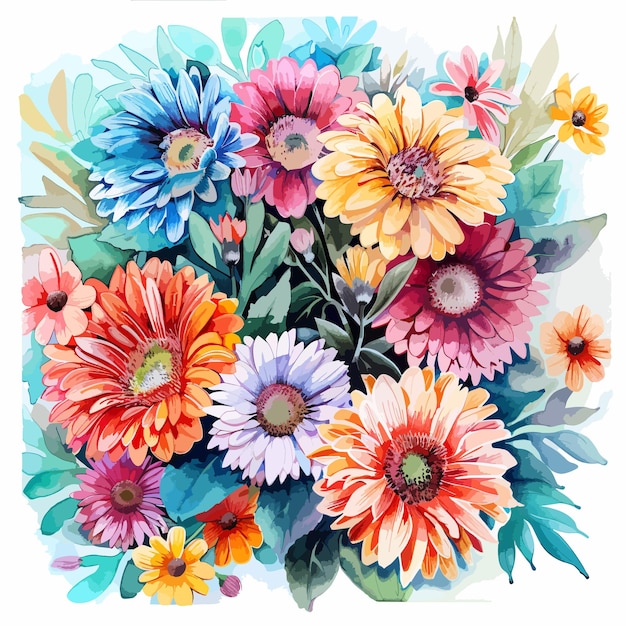 Vibrant Watercolor Gerbera Daisy Floral Illustration