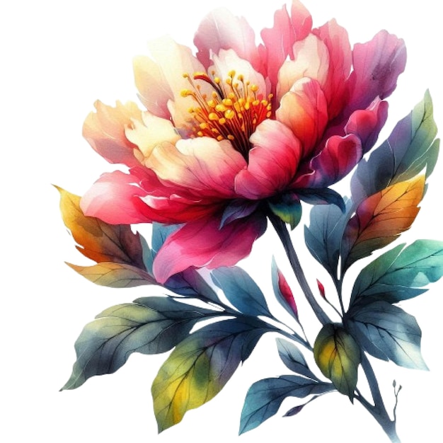 Vibrant Watercolor Illustration of a Blossoming Flower