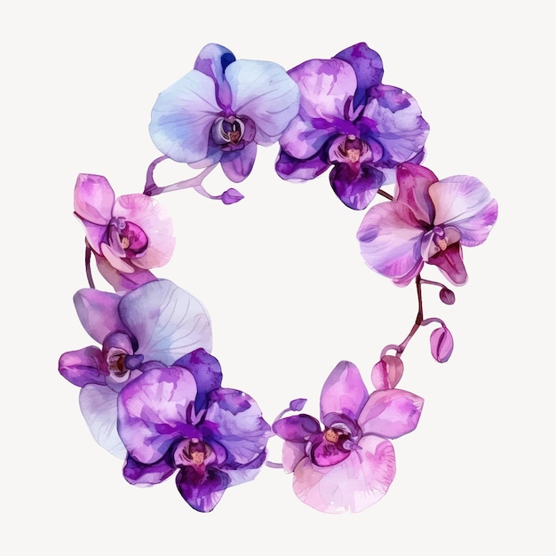 Vector vibrant watercolor orchid floral wreath