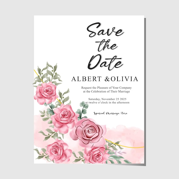 Vibrant Watercolor pink floral flower rose for wedding invitation and card wedding