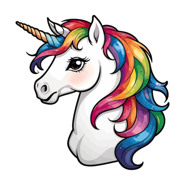 Vibrant watercolor rainbow unicorn head illustration