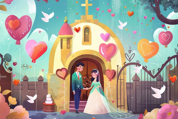 Vector vibrant wedding celebration scene