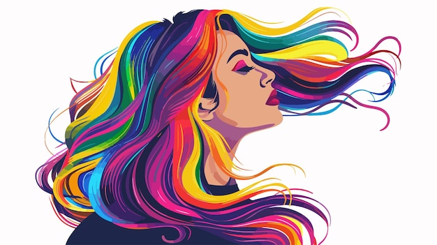 Vector vibrant woman with rainbow hair symbolizing lgbt equality