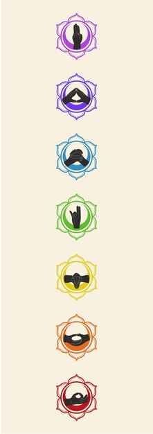 Vector vibrant yoga mat mudra icons