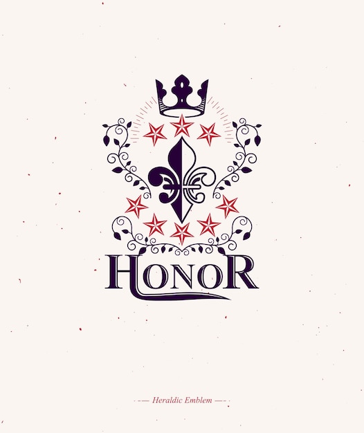 Victorian colorful emblem composed using lily flower and monarch crown. Royal quality award vector design element, business label.