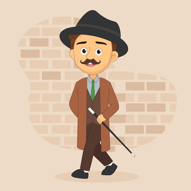 Victorian gentleman wearing coat and cane flat Vector Image