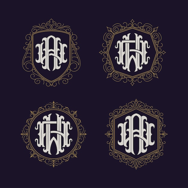 Victorian monogram AW or WA Templates set designs For stationery invitations or branding and etc