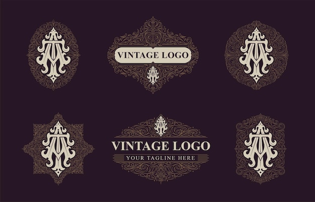 Vector victorian monogram at or ta templates set design for a stationery invitation or branding and etc