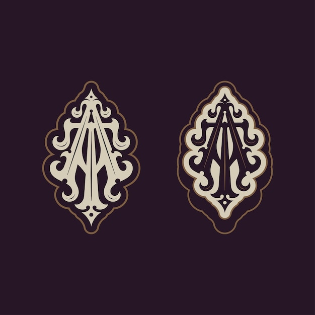 Victorian style monogram initial AT or TA For stationery invitations or branding element and etc