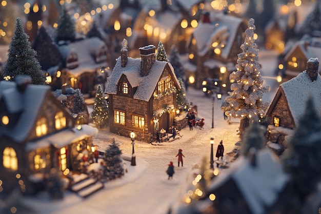 Vector victorian vintage style christmas card 3d illustration snowing landscape village scenery european