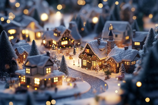 Vector victorian vintage style christmas card 3d illustration snowing landscape village scenery european