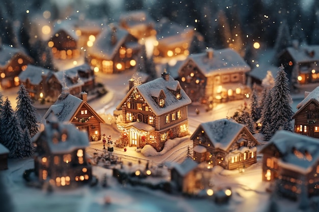 Victorian vintage style Christmas card 3d illustration snowing landscape village scenery European