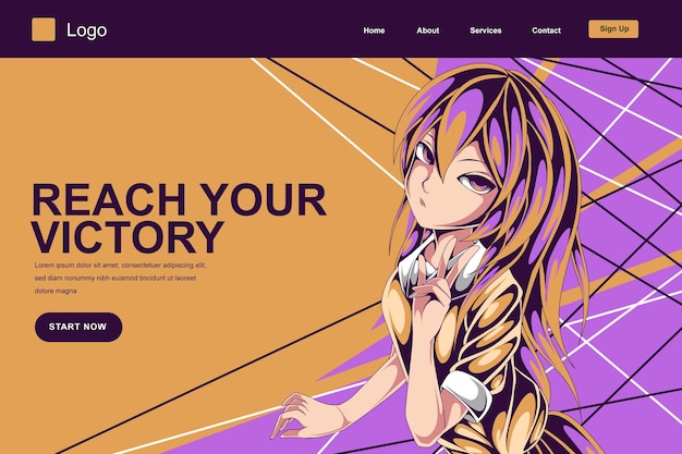 victory girl anime girl landing page template