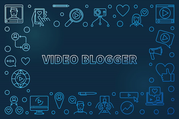 Video Blogger concept outline blue horizontal frame