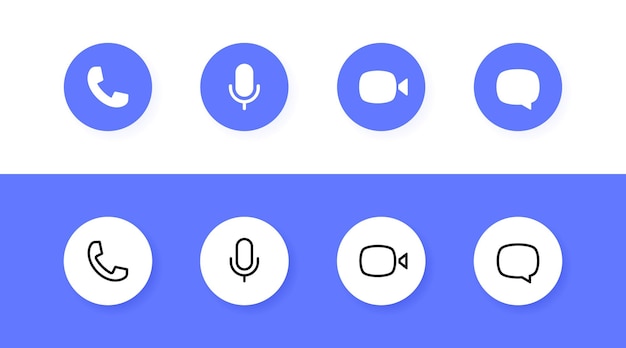 Video call icon set Buttons design for video conference online meeting talk call and chat app Vector illustration