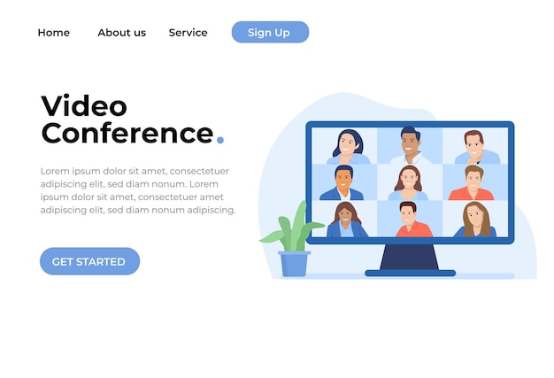 Vector video conference landing page