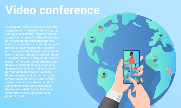 Video conference People communicate with each other all over the globe