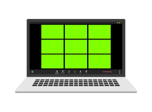 Video conference user interface on laptop. Video call window overlay. Chromakey windows.