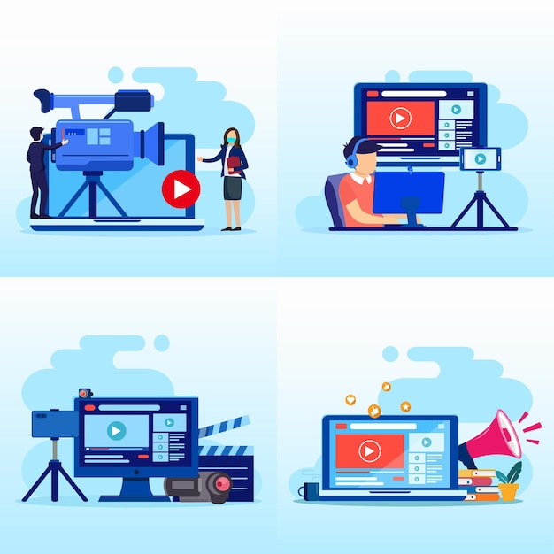 Video content production concept vector Video blogging equipment Streaming