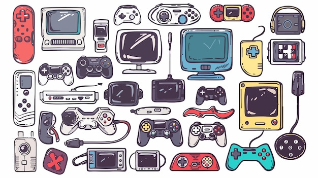 Video Game Doodle Vector Set